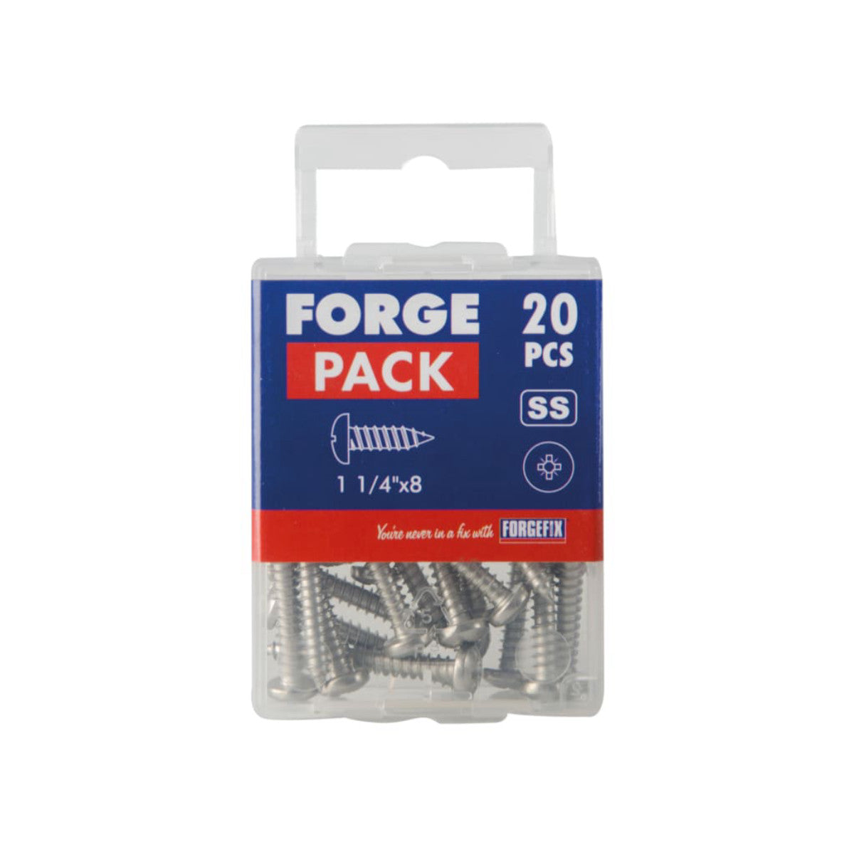 ForgeFix Self-Tapping Screw Pozi Compatible Pan Head SS 1.1/4in x 8 ForgePack 20 FOR185147