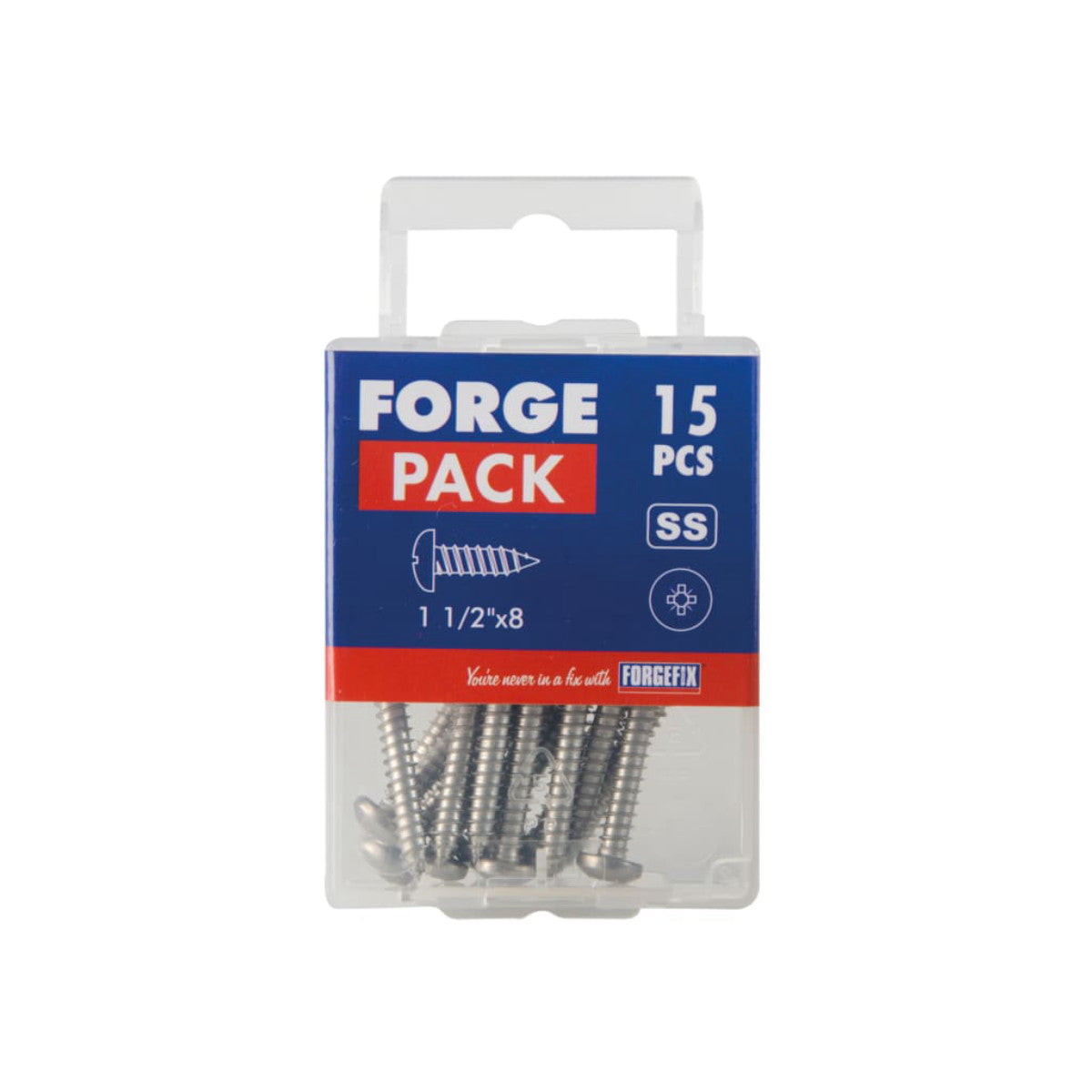ForgeFix Self-Tapping Screw Pozi Compatible Pan Head SS 1.1/2in x 8 ForgePack 15 FOR185178