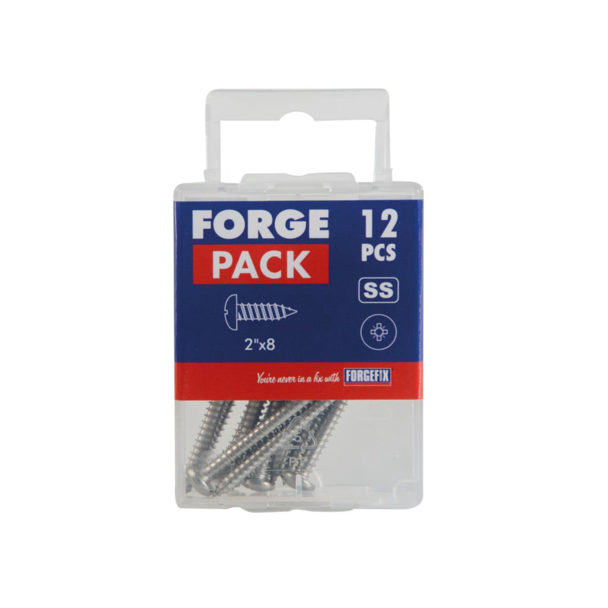 ForgeFix Self-Tapping Screw Pozi Compatible Pan Head SS 2in x 8 ForgePack 12 FOR185208