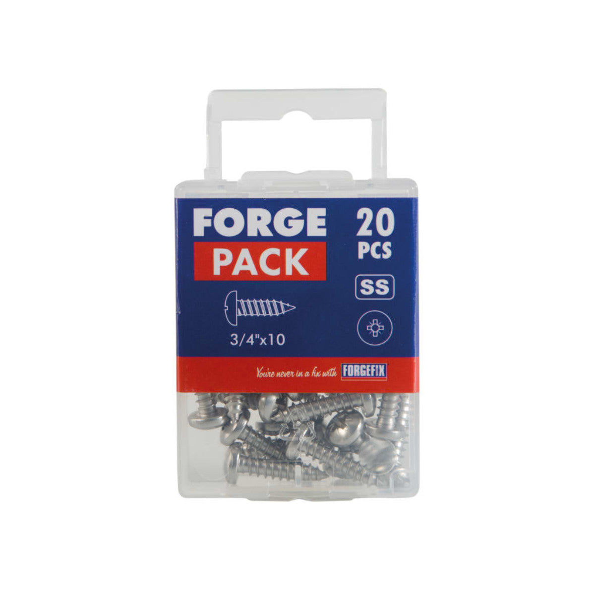 ForgeFix Self-Tapping Screw Pozi Compatible Pan Head SS 3/4in x 10 ForgePack 20 FOR185260