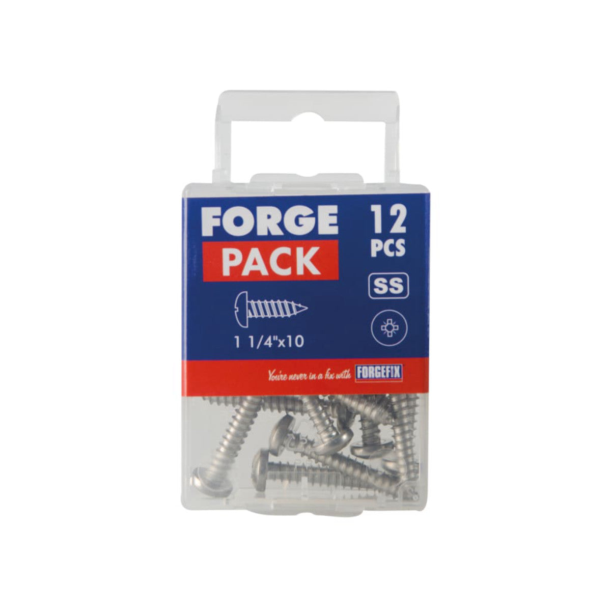 ForgeFix Self-Tapping Screw Pozi Compatible Pan Head SS 1.1/4in x 10 ForgePack 12 FOR185321