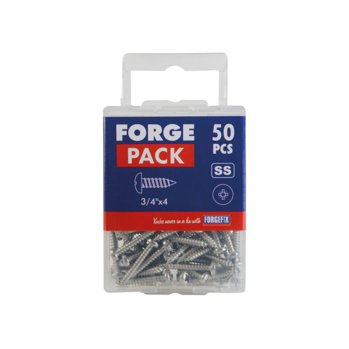 ForgeFix Self-Tapping Screw Pozi Compatible Pan Head SS 3/4in x 4 ForgePack 50 FOR185659