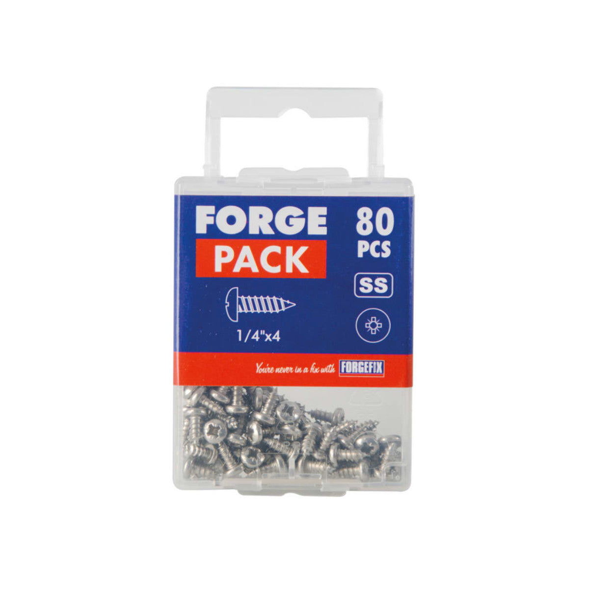 ForgeFix Self-Tapping Screw Pozi Compatible Pan Head SS 1/4in x 4 ForgePack 80 FOR185710