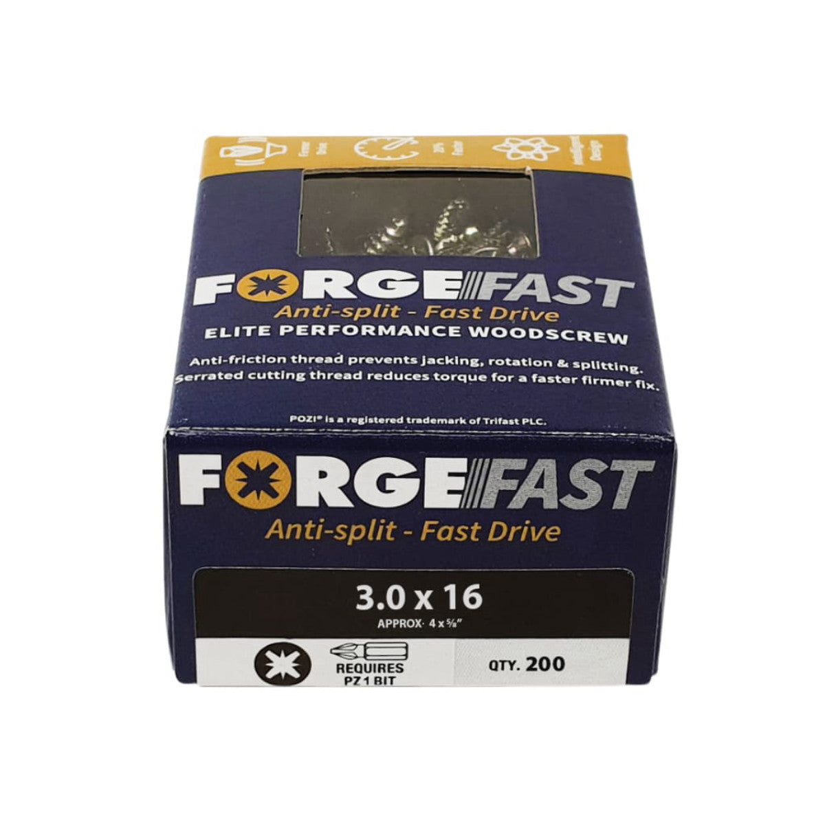 ForgeFix ForgeFast Pozi Compatible Elite Performance Wood Screw ZY 3.0 x 16mm Box 200 FORFFP316Y