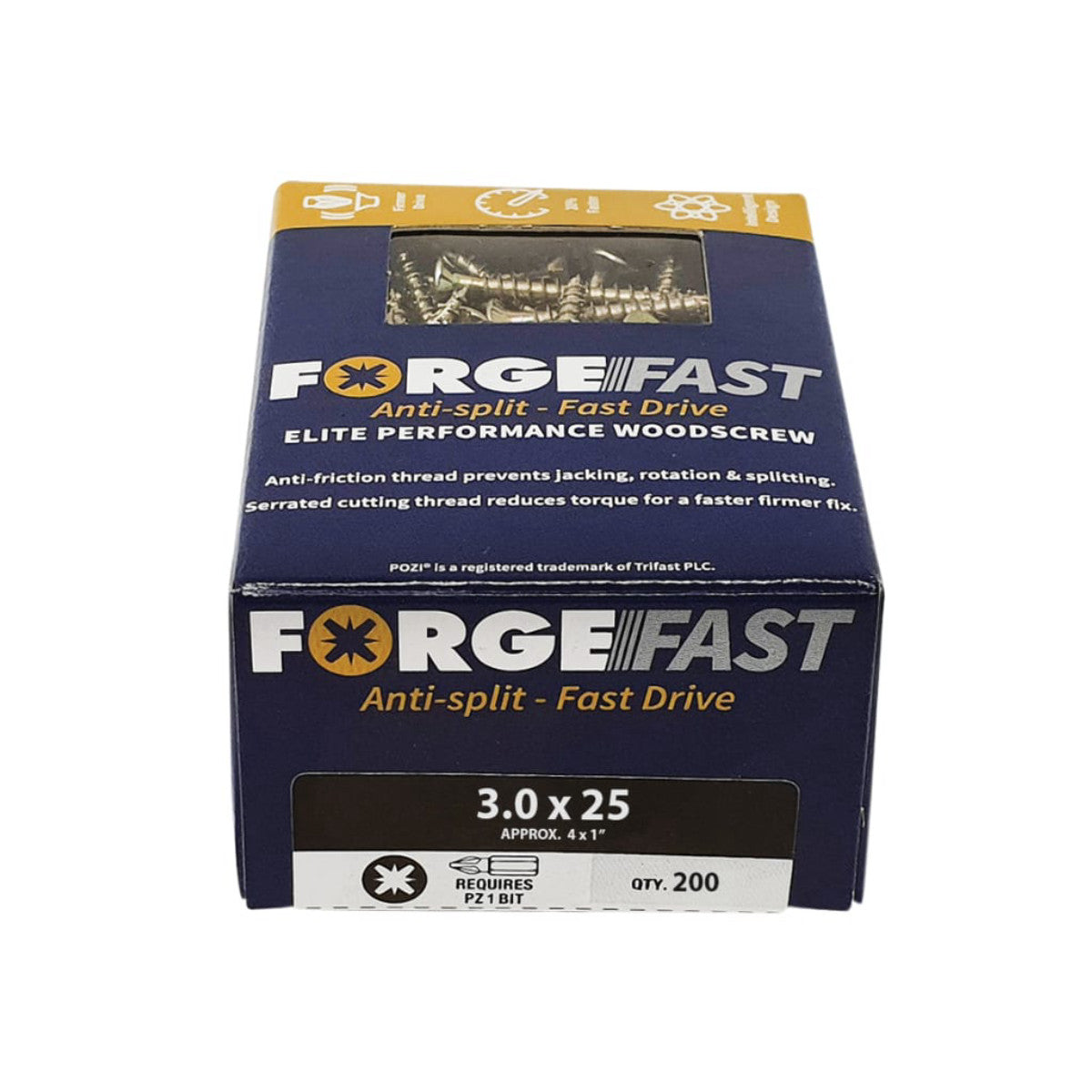 ForgeFix ForgeFast Pozi Compatible Elite Performance Wood Screw ZY 3.0 x 25mm Box 200 FORFFP325Y