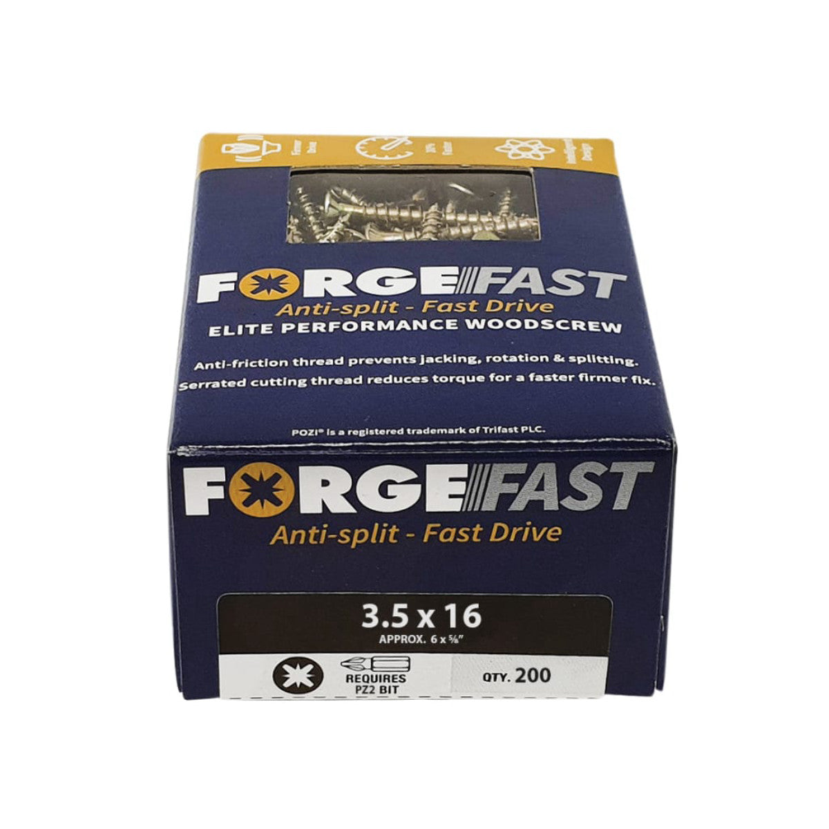 ForgeFix ForgeFast Pozi Compatible Elite Performance Wood Screw ZY 3.5 x 16mm Box 200 FORFFP3516Y