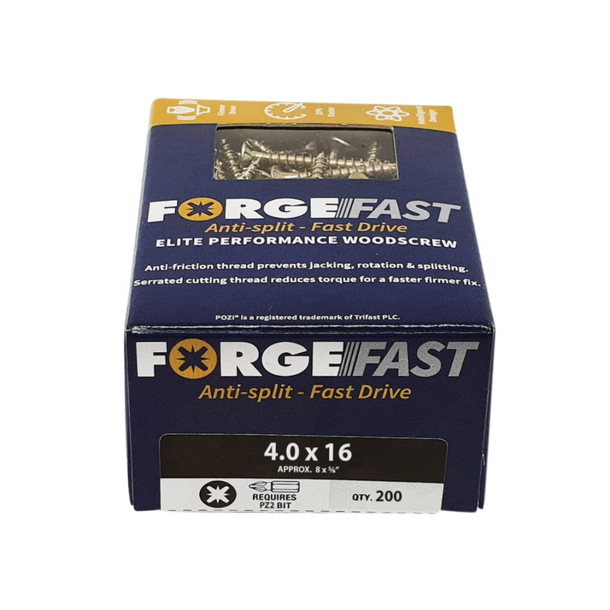 ForgeFix ForgeFast Pozi Compatible Elite Performance Wood Screw ZY 4.0 x 16mm Box 200 FORFFP416Y