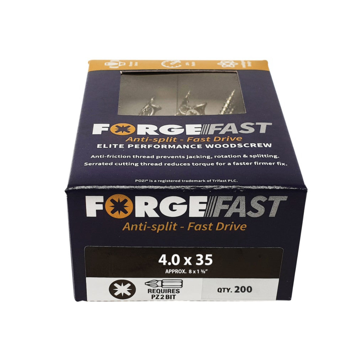 ForgeFix ForgeFast Pozi Compatible Elite Performance Wood Screw ZY 4.0 x 35mm Box 200 FORFFP435Y