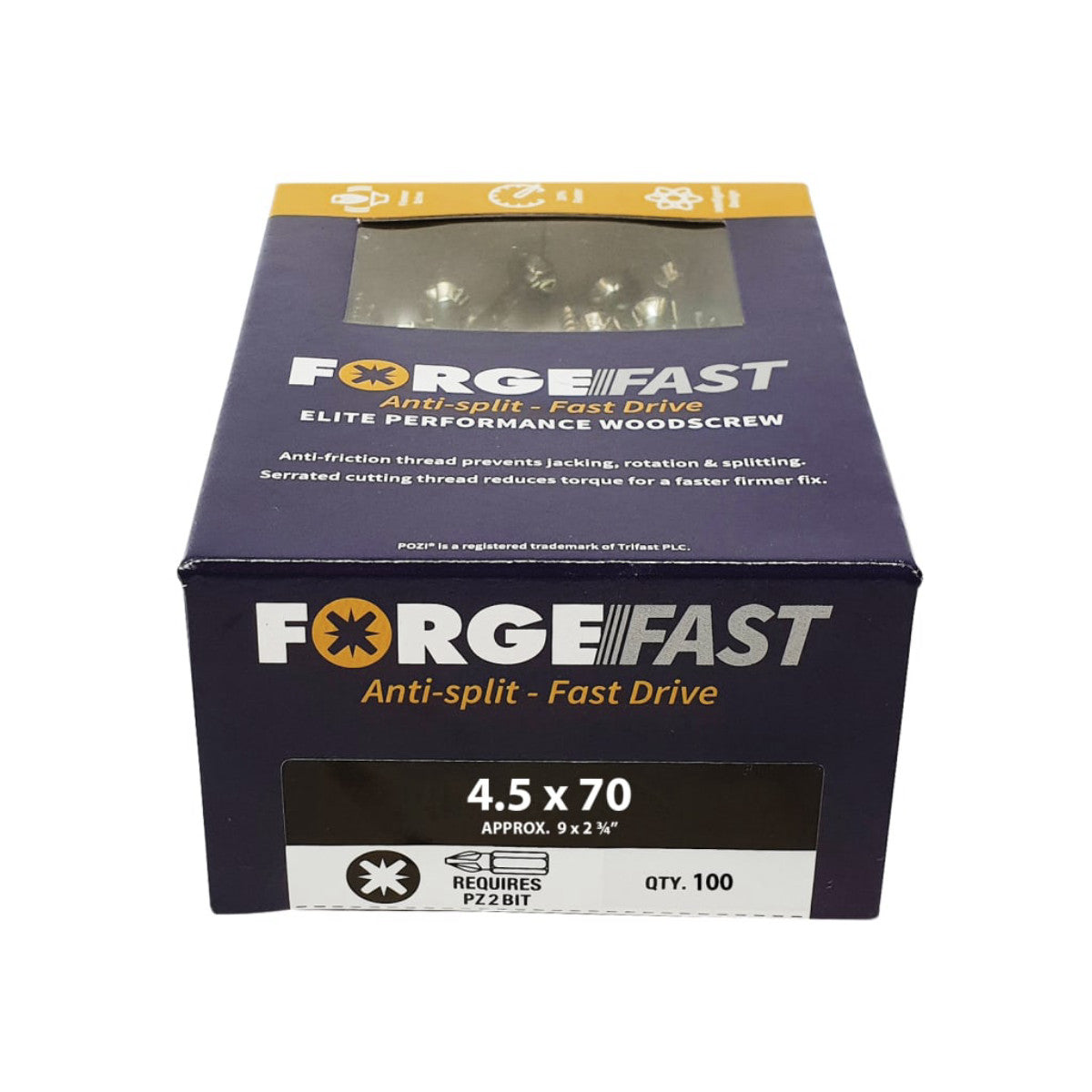 ForgeFix ForgeFast Pozi Compatible Elite Performance Wood Screw ZY 4.5 x 70 mm Box 100 FORFFP4570Y