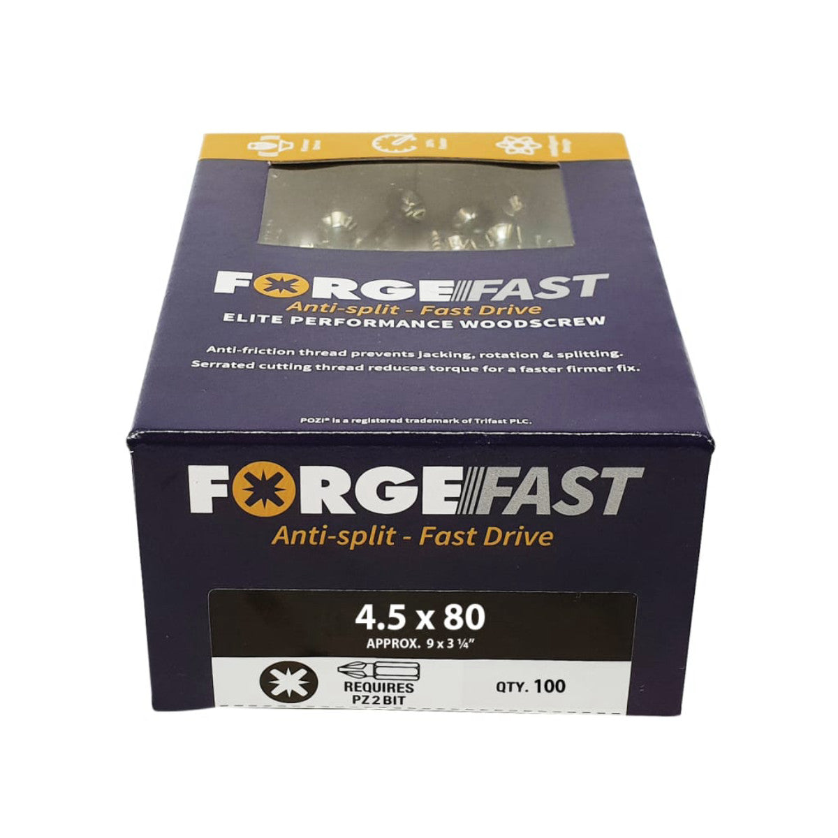 ForgeFix ForgeFast Pozi Compatible Elite Performance Wood Screw ZY 4.5 x 80 mm Box 100 FORFFP4580Y