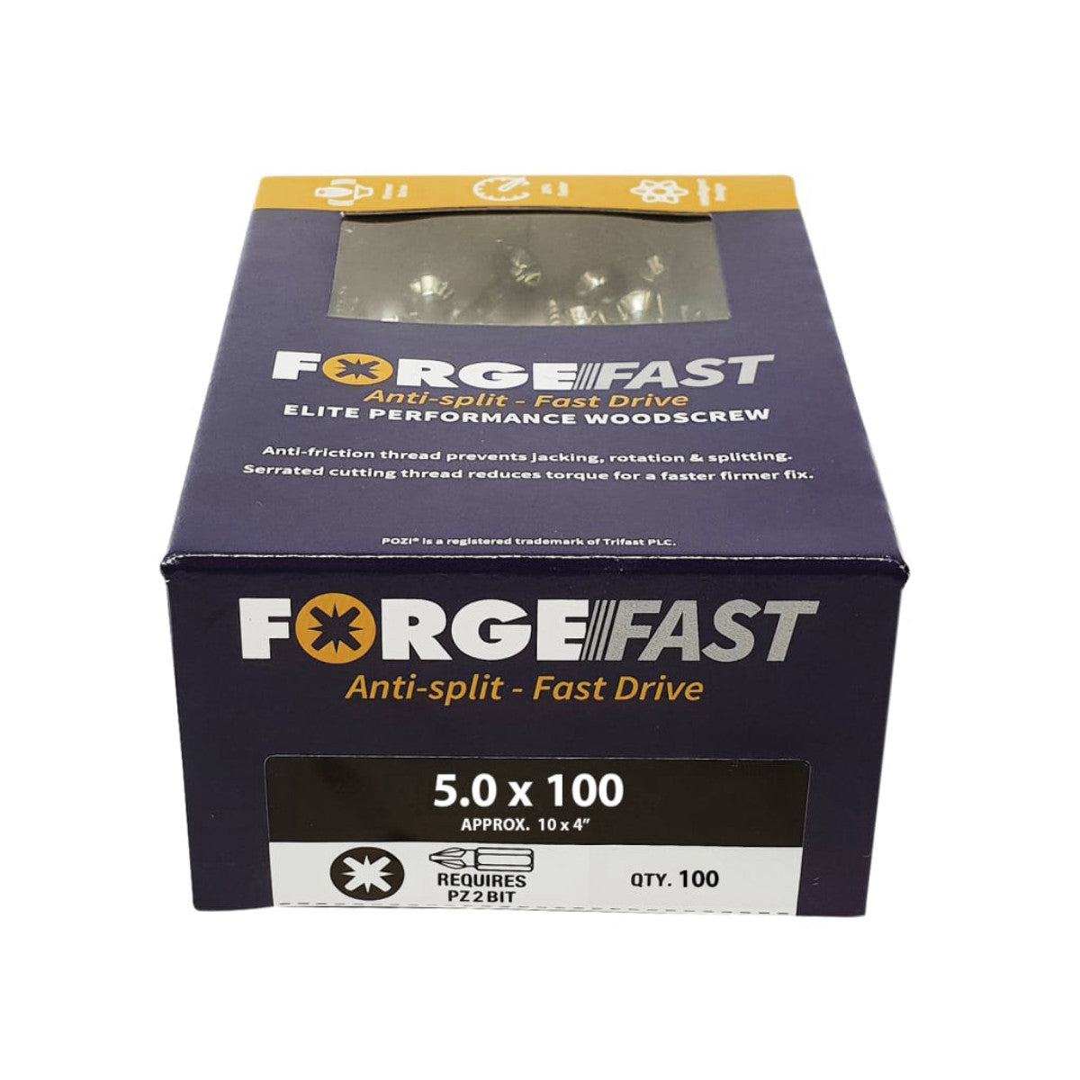 ForgeFix ForgeFast Pozi Compatible Elite Performance Wood Screw ZY 5.0 x 100mm Box 100 FORFFP5100Y
