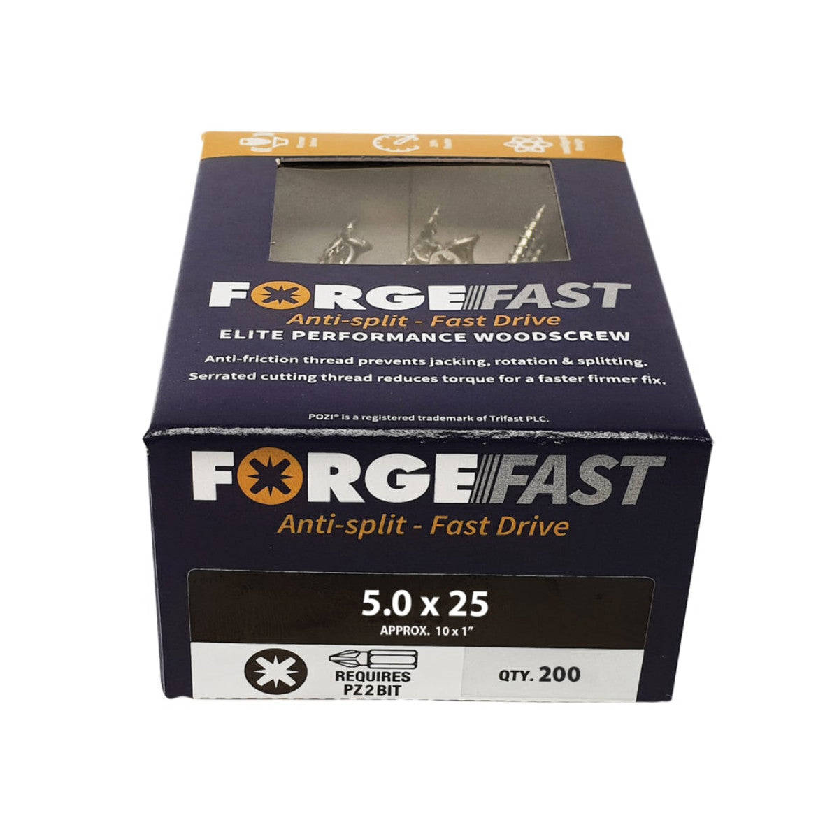 ForgeFix ForgeFast Pozi Compatible Elite Performance Wood Screw ZY 5.0 x 25mm Box 200 FORFFP525Y