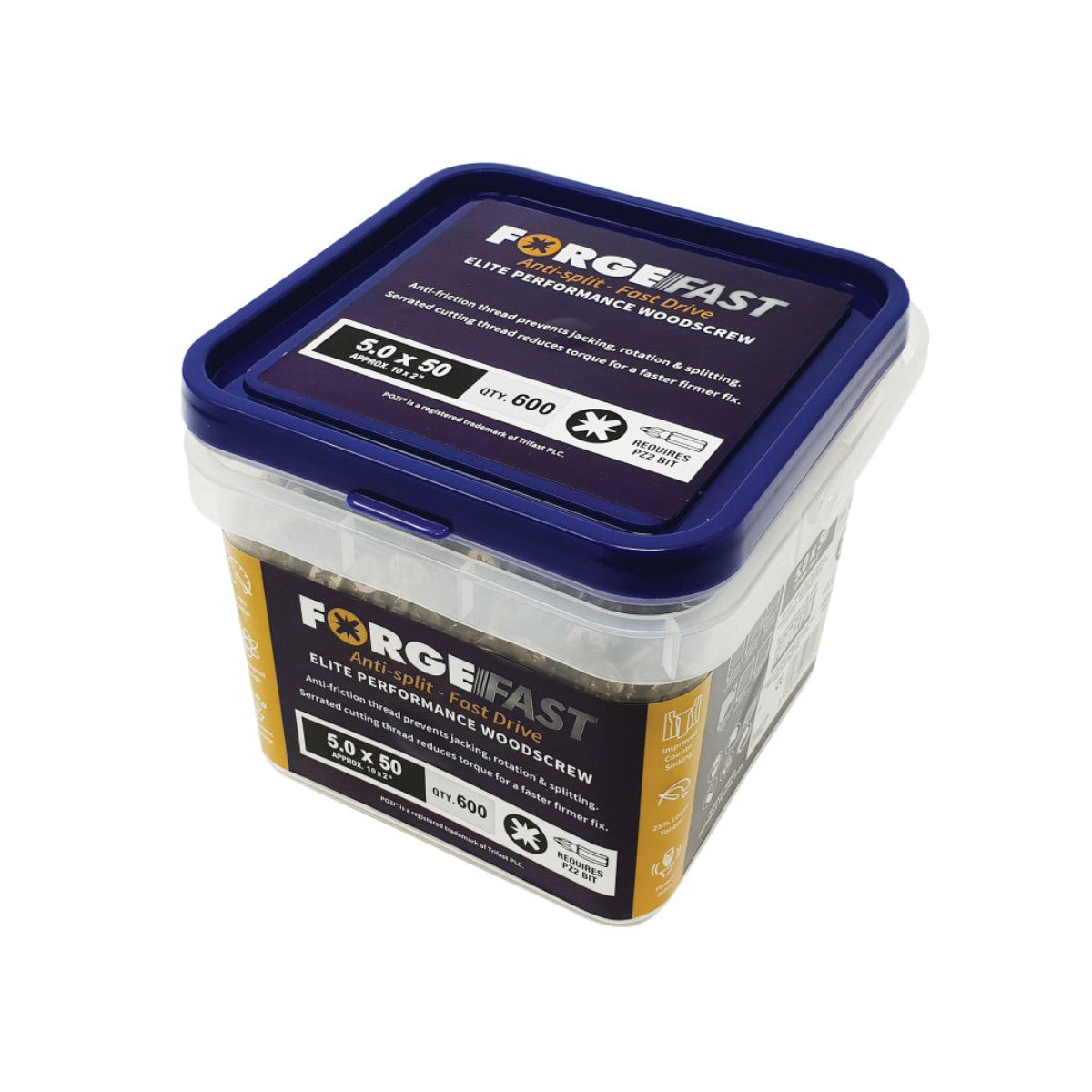 ForgeFix ForgeFast Pozi Compatible Elite Performance Wood Screw ZY 5.0 x 50mm Tub 600 FORFFP550YT