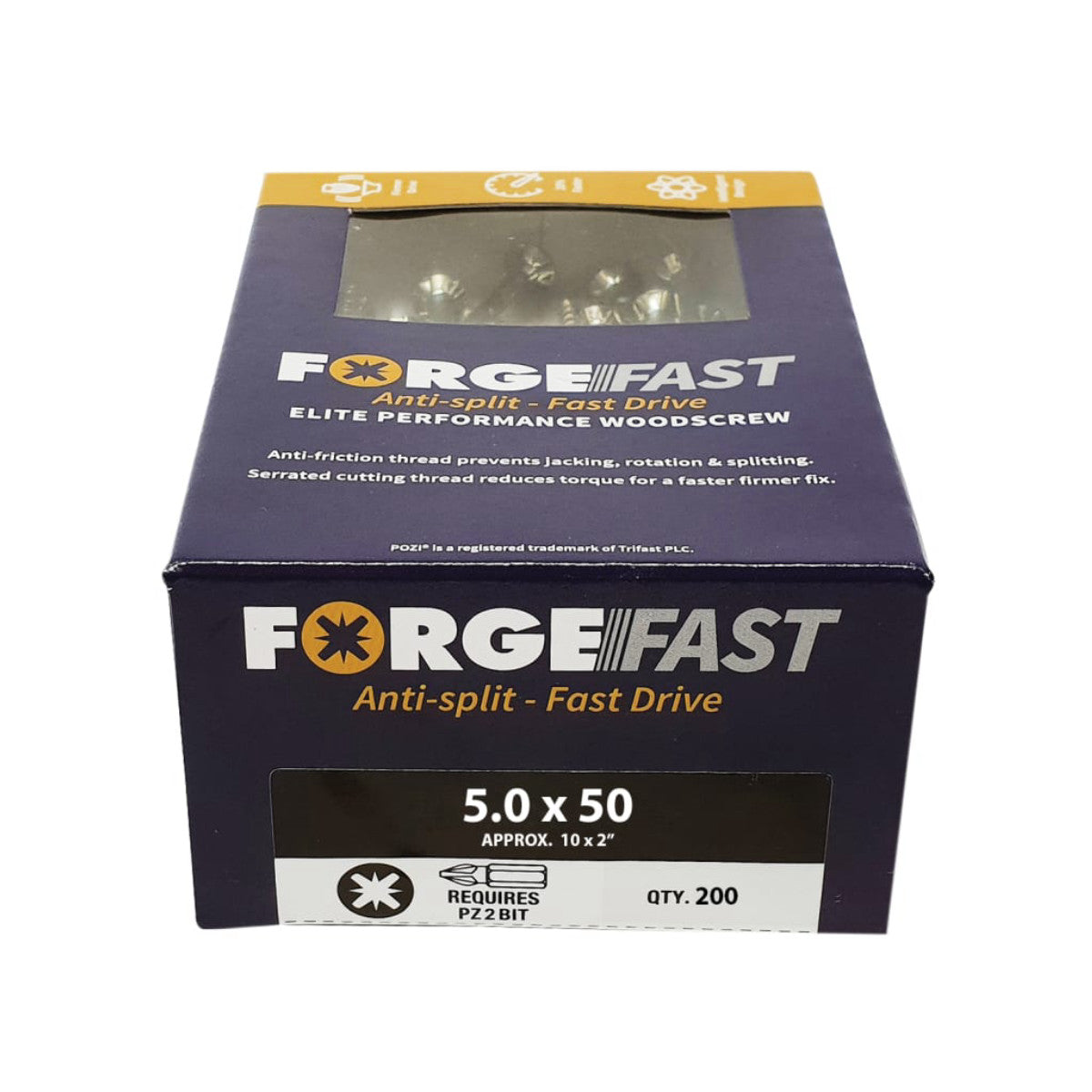ForgeFix ForgeFast Pozi Compatible Elite Performance Wood Screw ZY 5.0 x 50mm Box 200 FORFFP550Y