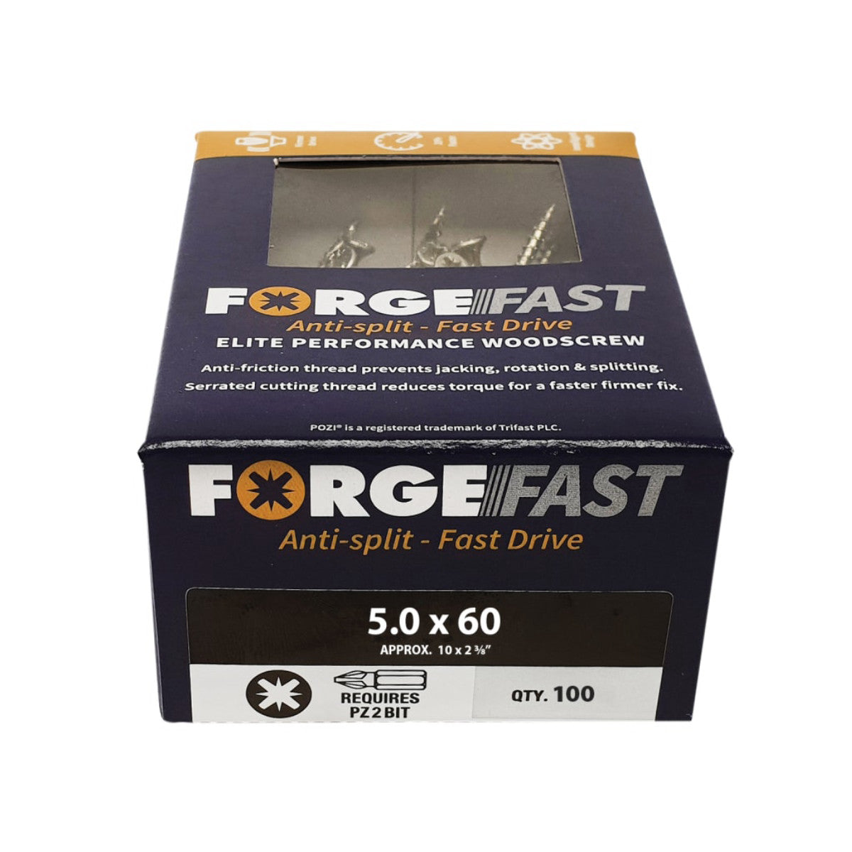 ForgeFix ForgeFast Pozi Compatible Elite Performance Wood Screw ZY 5.0 x 60mm Box 100 FORFFP560Y