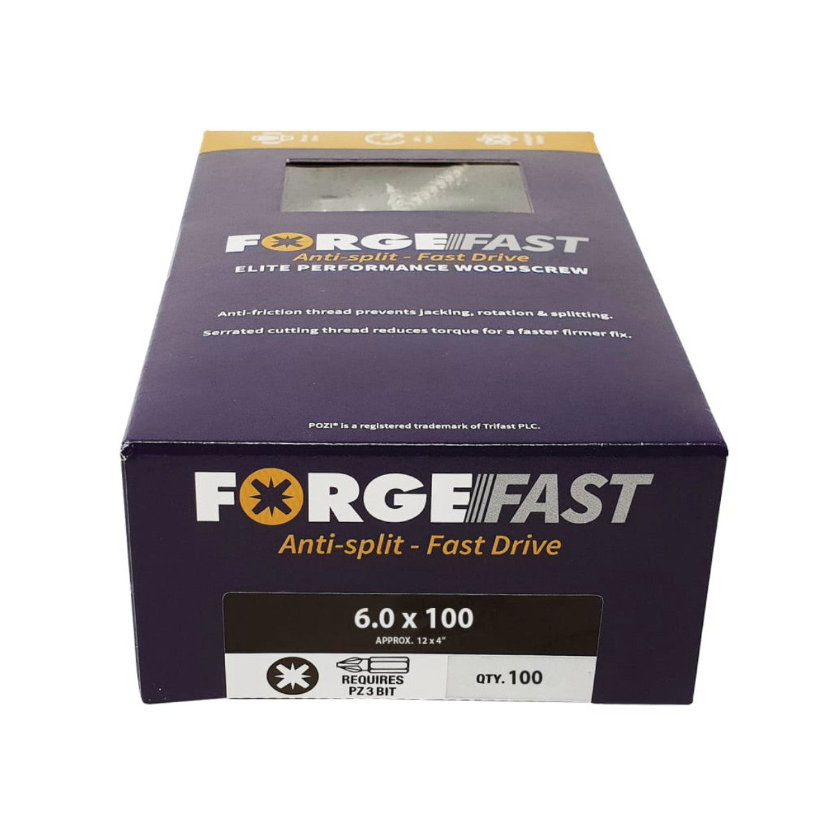 ForgeFix ForgeFast Pozi Compatible Elite Performance Wood Screw ZY 6.0 x 100mm Box 100 FORFFP6100Y