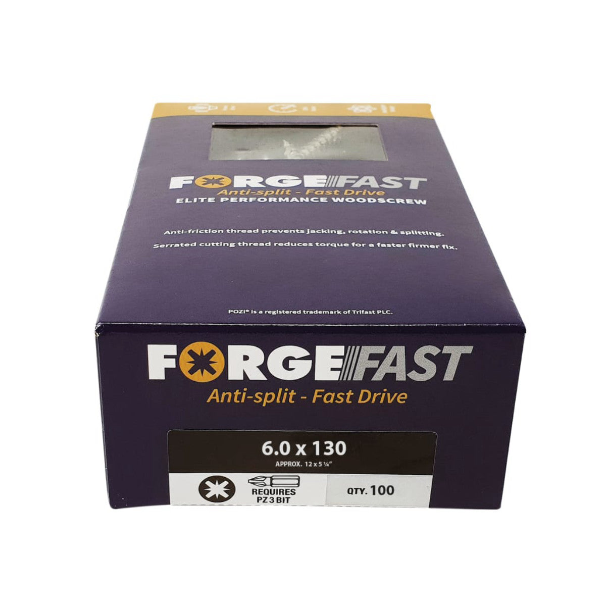 ForgeFix ForgeFast Pozi Compatible Elite Performance Wood Screw ZY 6.0 x 130mm Box 100 FORFFP6130Y