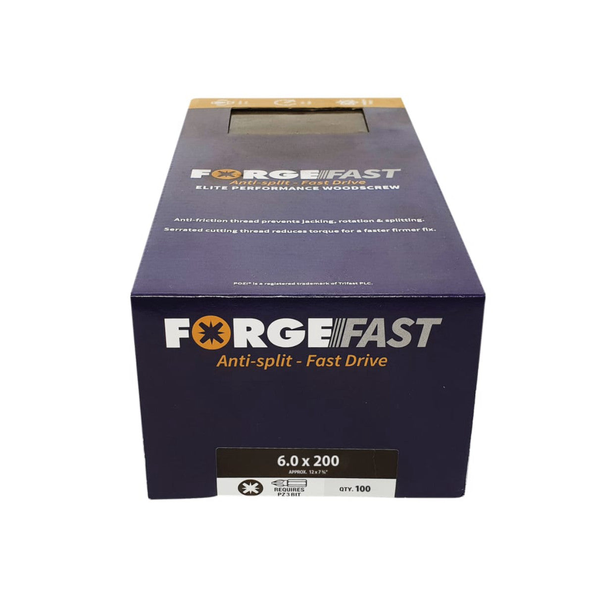ForgeFix ForgeFast Pozi Compatible Elite Performance Wood Screw ZY 6.0 x 200mm Box 100 FORFFP6200Y