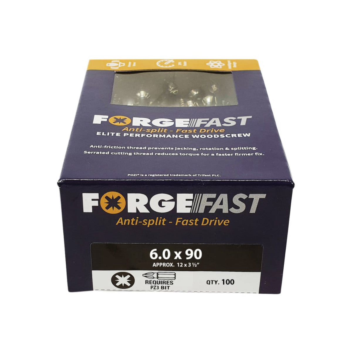 ForgeFix ForgeFast Pozi Compatible Elite Performance Wood Screw ZY 6.0 x 90mm Box 100 FORFFP690Y