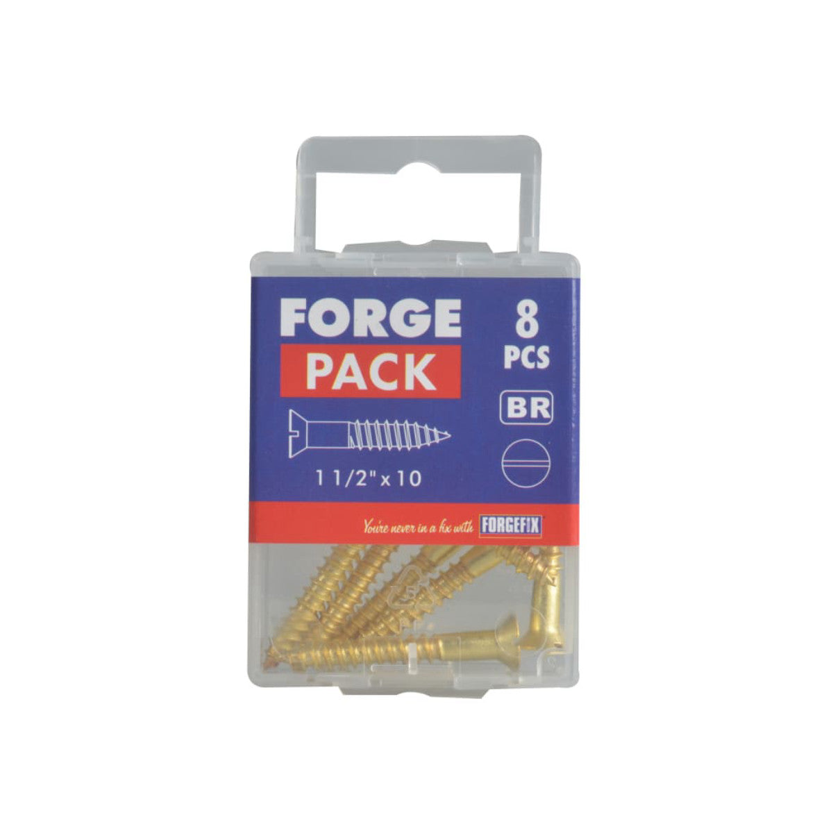 ForgeFix Wood Screw Slotted CSK Brass 1.1/2in x 10 ForgePack 8 FORFPC11210B