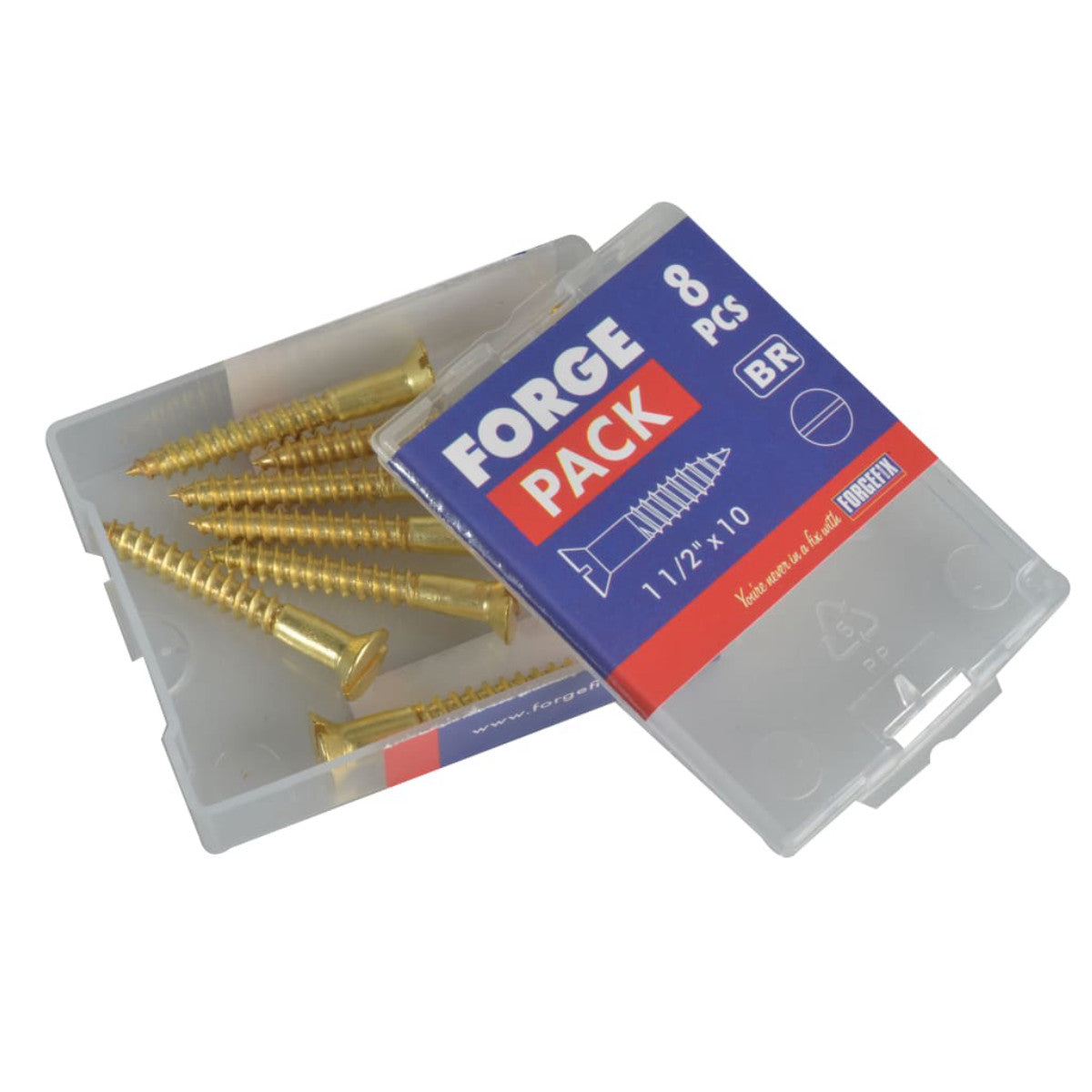 ForgeFix Wood Screw Slotted CSK Brass 1.1/2in x 10 ForgePack 8 FORFPC11210B