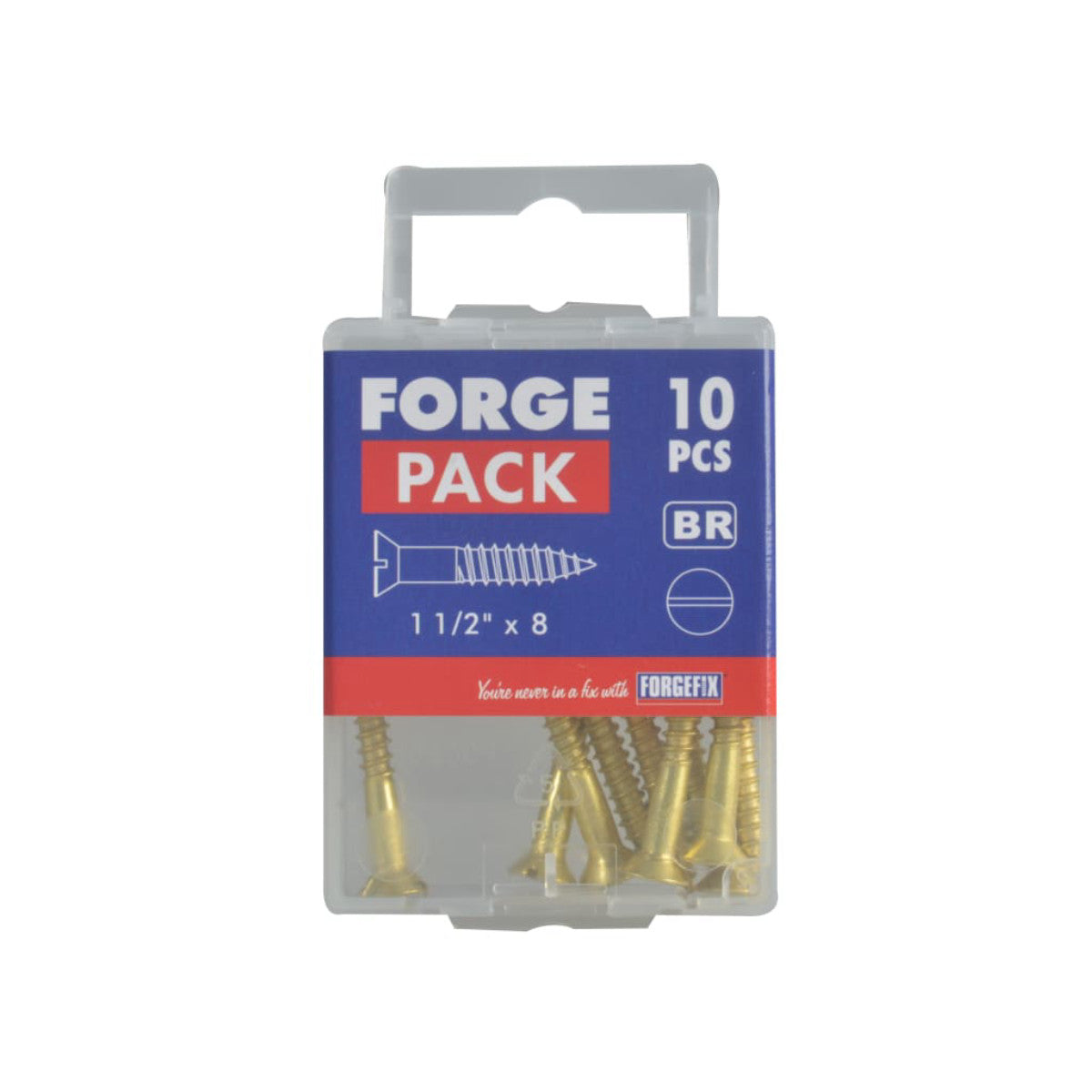 ForgeFix Wood Screw Slotted CSK Brass 1.1/2in x 8 ForgePack 10 FORFPC1128B