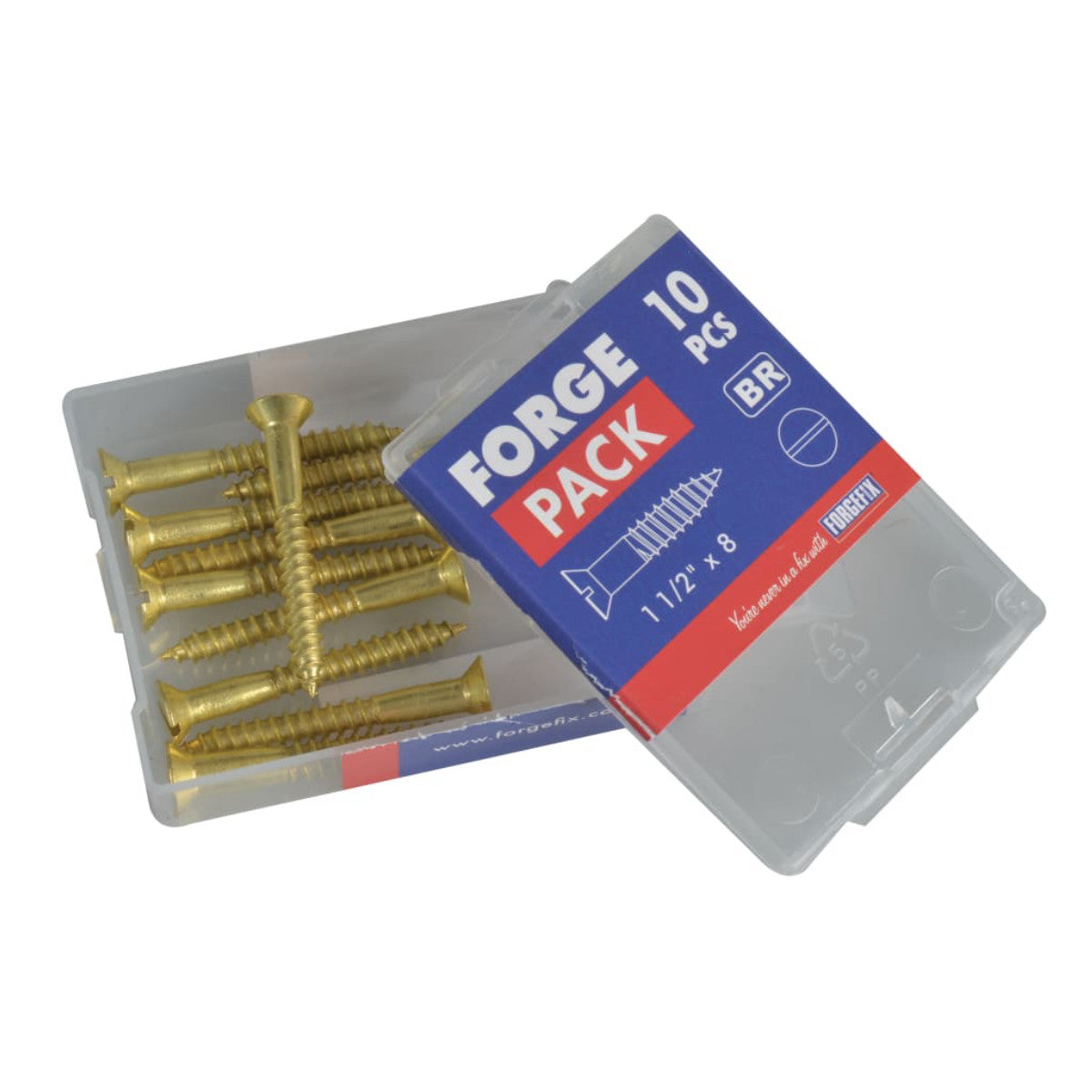 ForgeFix Wood Screw Slotted CSK Brass 1.1/2in x 8 ForgePack 10 FORFPC1128B