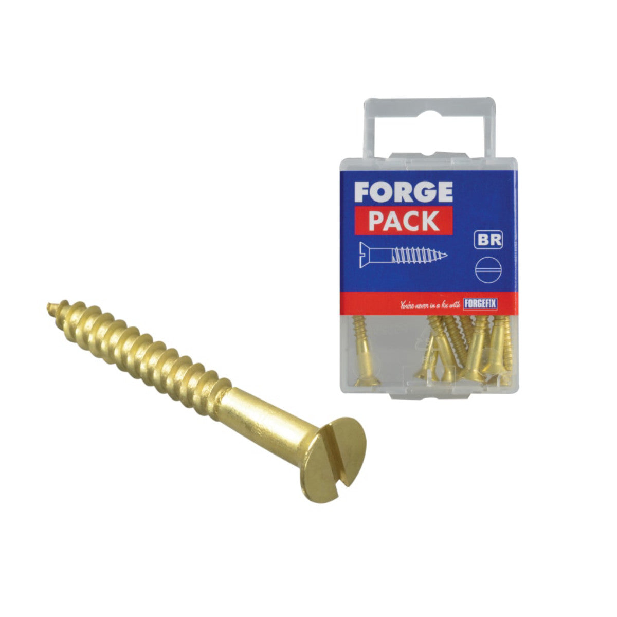 ForgeFix Wood Screw Slotted CSK Brass 1.1/2in x 8 ForgePack 10 FORFPC1128B