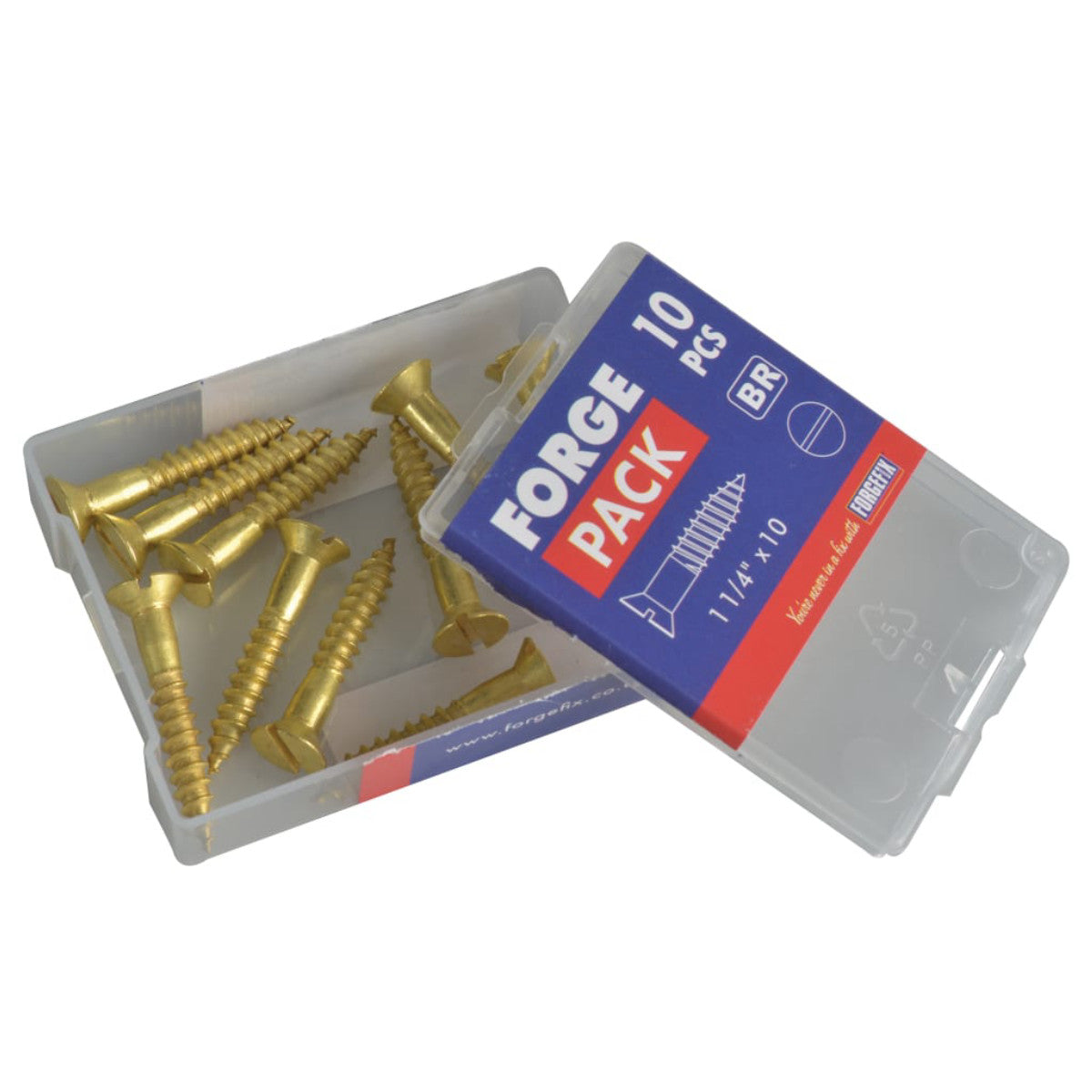 ForgeFix Wood Screw Slotted CSK Brass 1.1/4in x 10 ForgePack 10 FORFPC11410B