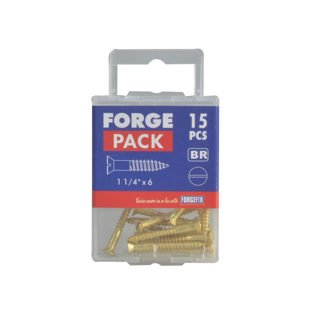 ForgeFix Wood Screw Slotted CSK Brass 1.1/4in x 6 ForgePack 15 FORFPC1146B