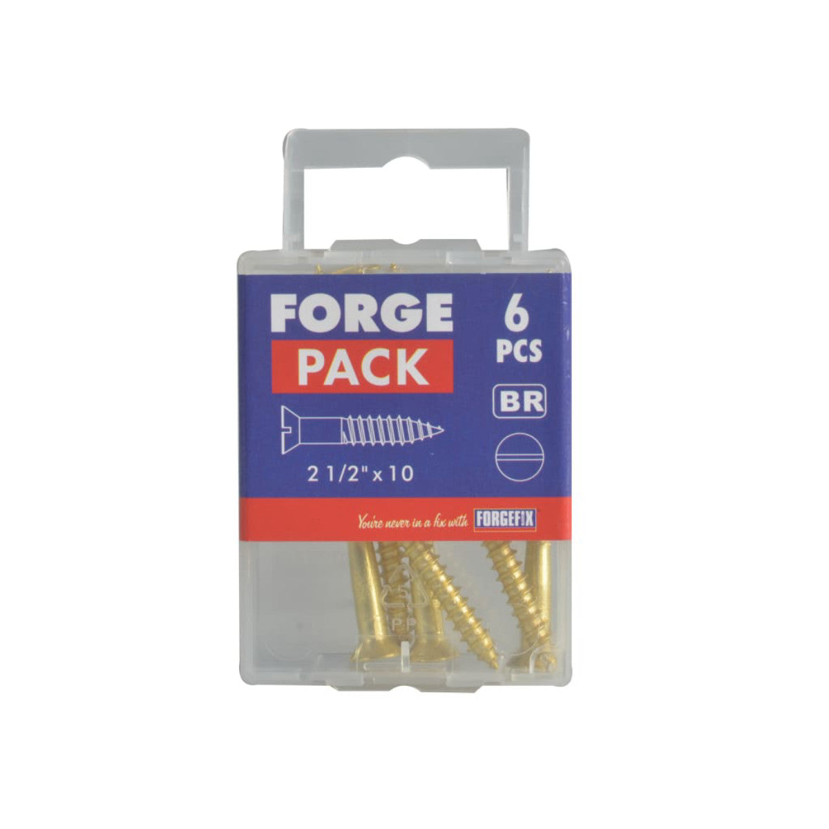 ForgeFix Wood Screw Slotted CSK Brass 2.1/2in x 10 ForgePack 6 FORFPC21210B