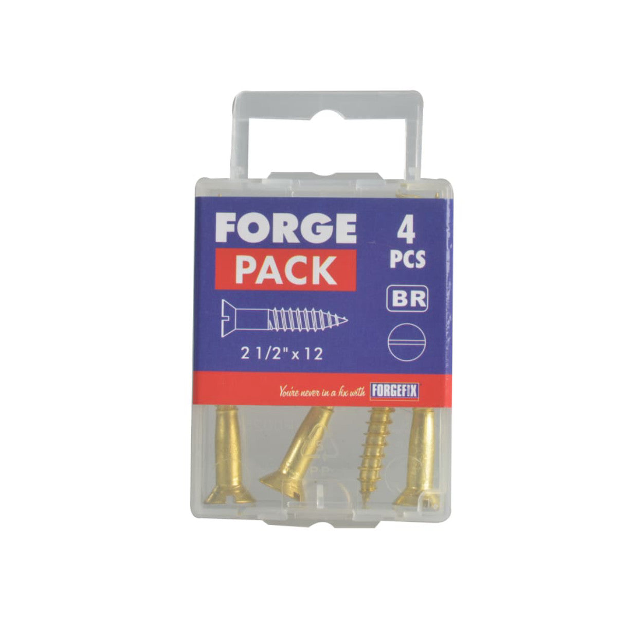 ForgeFix Wood Screw Slotted CSK Brass 2.1/2in x 12 ForgePack 4 FORFPC21212B