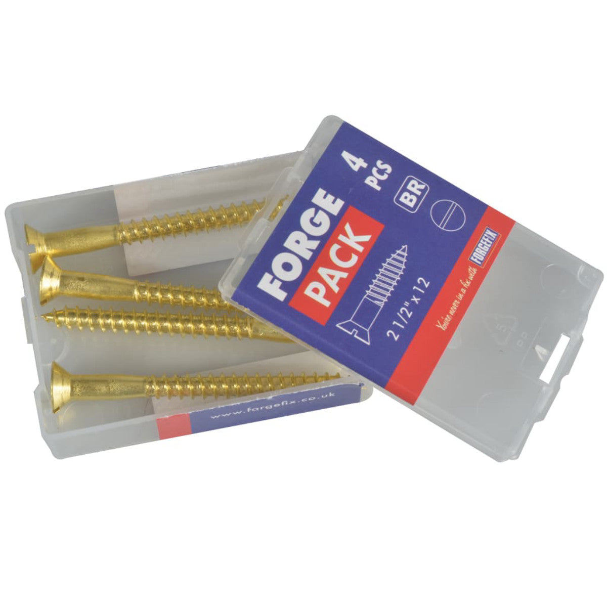 ForgeFix Wood Screw Slotted CSK Brass 2.1/2in x 12 ForgePack 4 FORFPC21212B