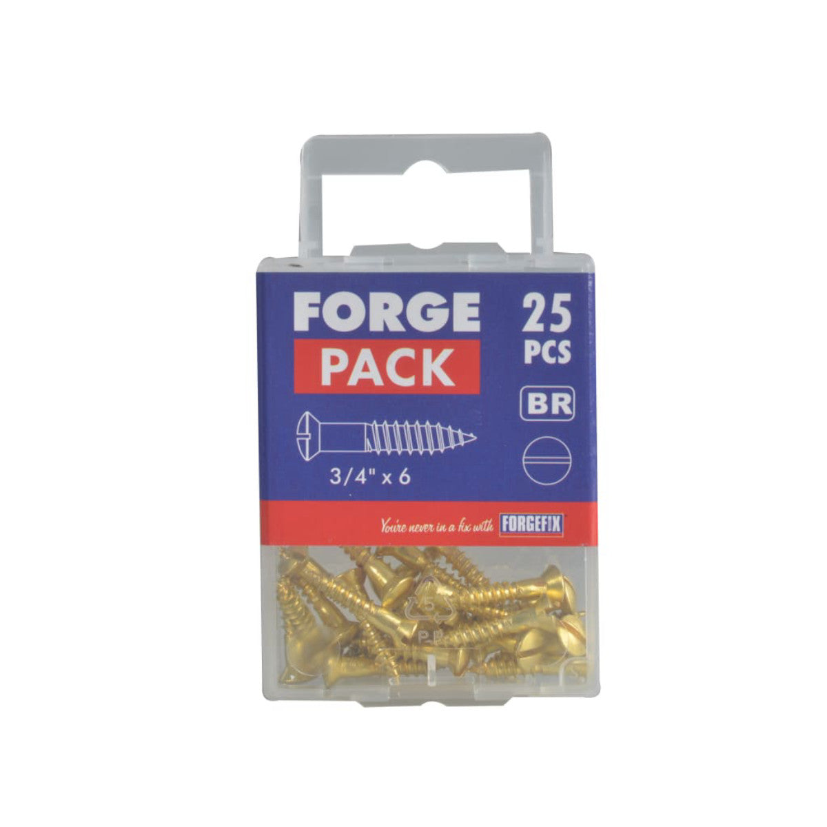 ForgeFix Wood Screw Slotted CSK Brass 3/4in x 6 ForgePack 25 FORFPC346B