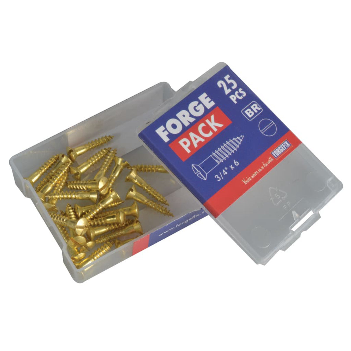 ForgeFix Wood Screw Slotted CSK Brass 3/4in x 6 ForgePack 25 FORFPC346B