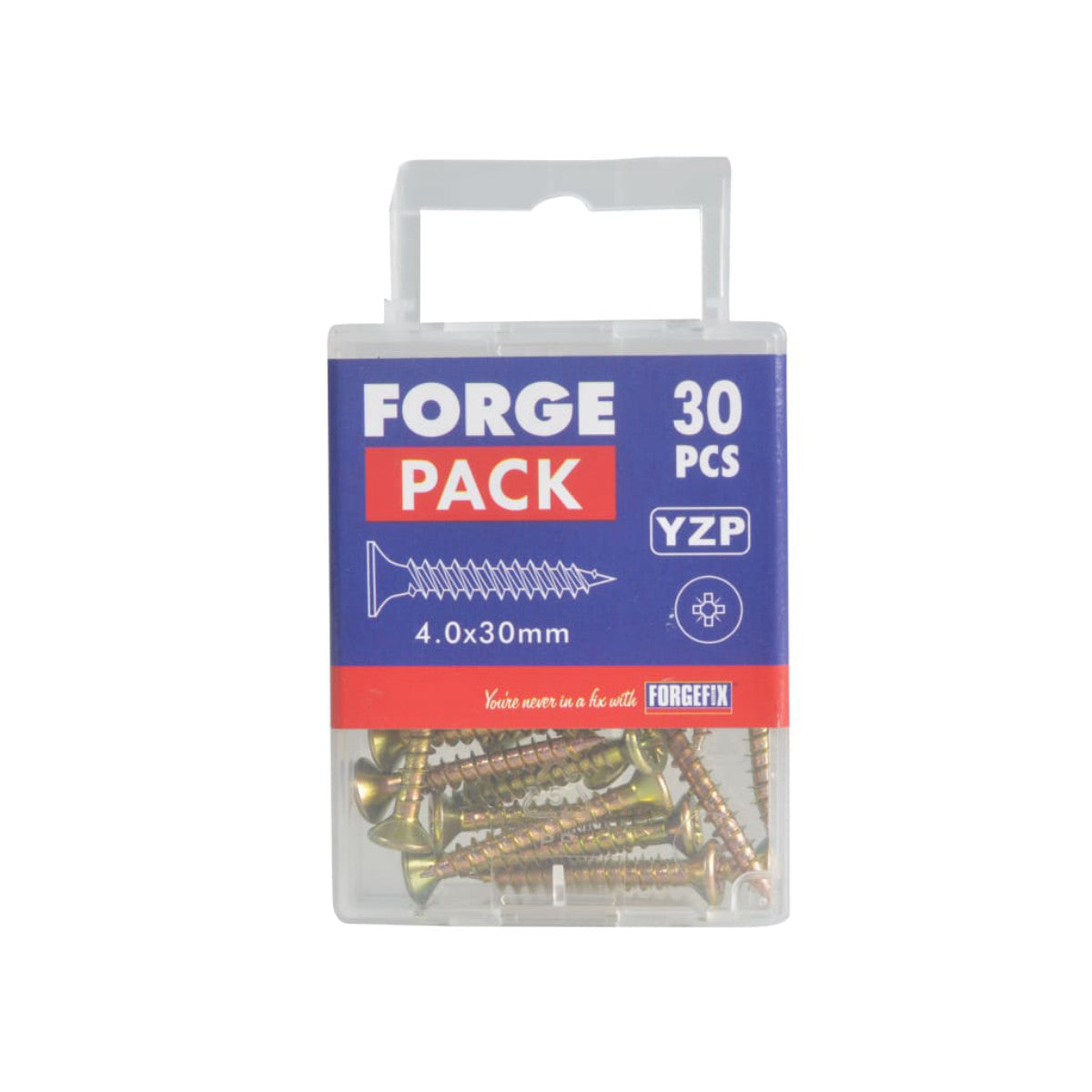 ForgeFix Multi-Purpose Pozi Compatible Screw CSK ST ZYP 4.0 x 30mm Forge Pack 30 FORFPMP430Y
