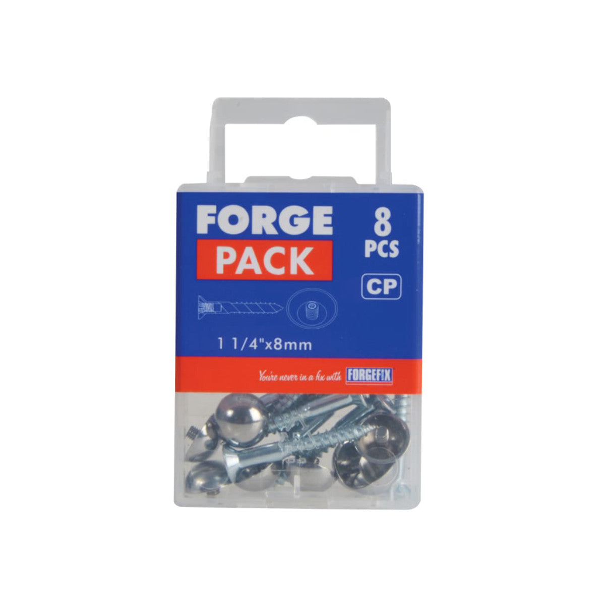 ForgeFix Mirror Screw Chrome Domed Top Slotted ZP 1.1/4in x 8 Forge Pack 8 FORFPMS1148