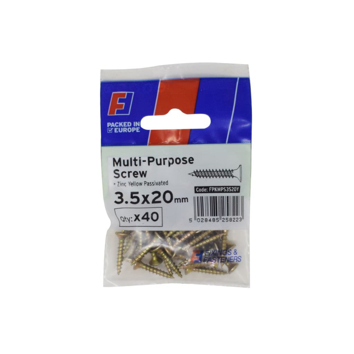ForgeFix Multi-Purpose Pozi Screw CSK ST ZYP 3.5 x 20mm ForgePack 40 FORFPMS3520Y