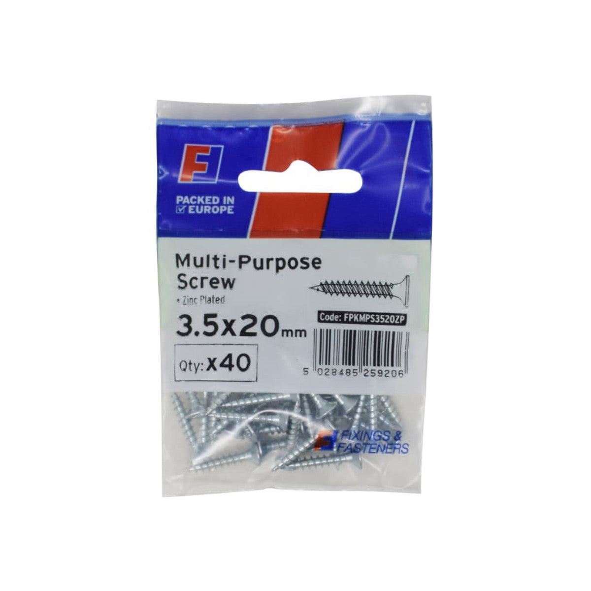ForgeFix Multi-Purpose Pozi Screw CSK ST ZP 3.5 x 20mm ForgePack 40 FORFPMS3520Z