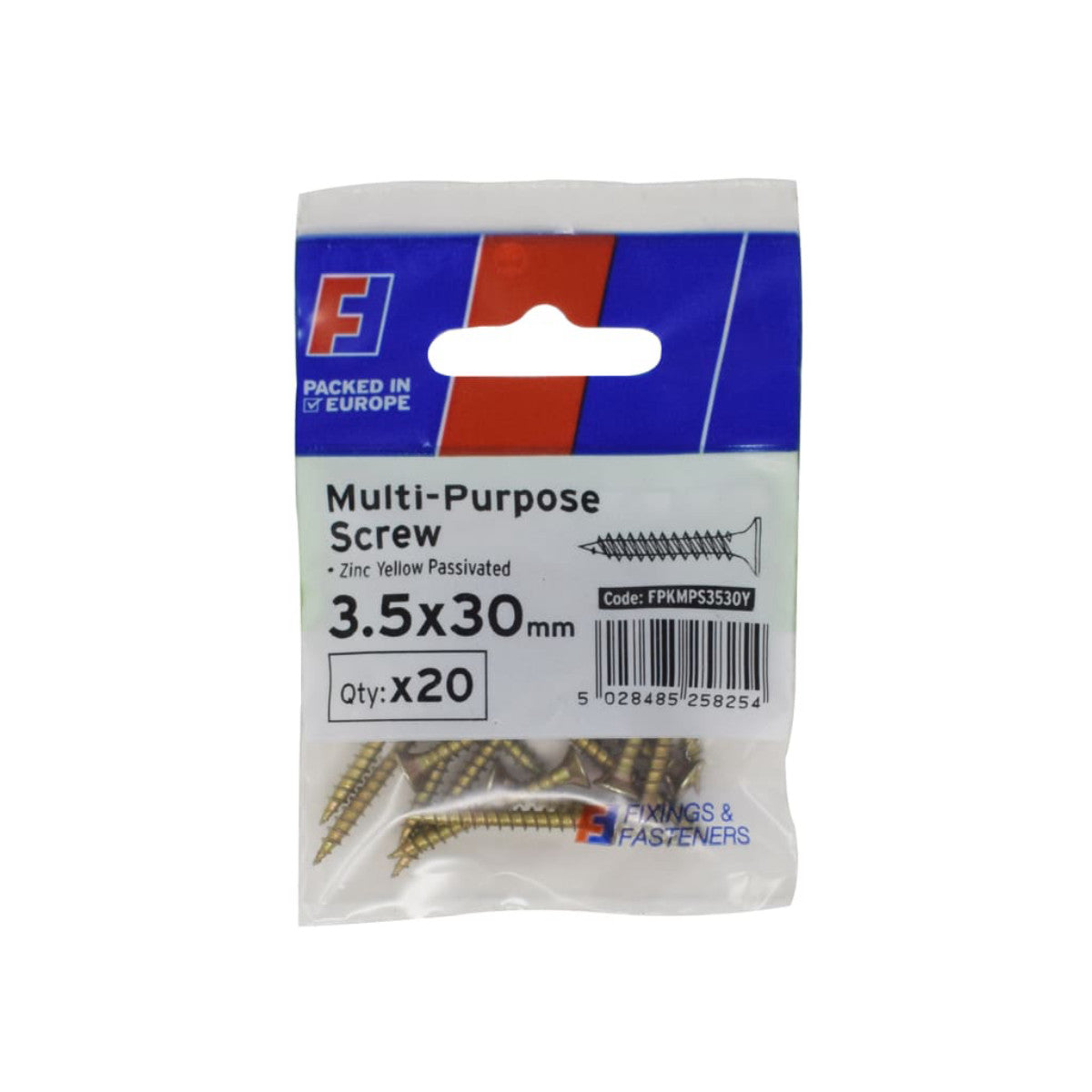 ForgeFix Multi-Purpose Pozi Screw CSK ST ZYP 3.5 x 30mm ForgePack 20 FORFPMS3530Y