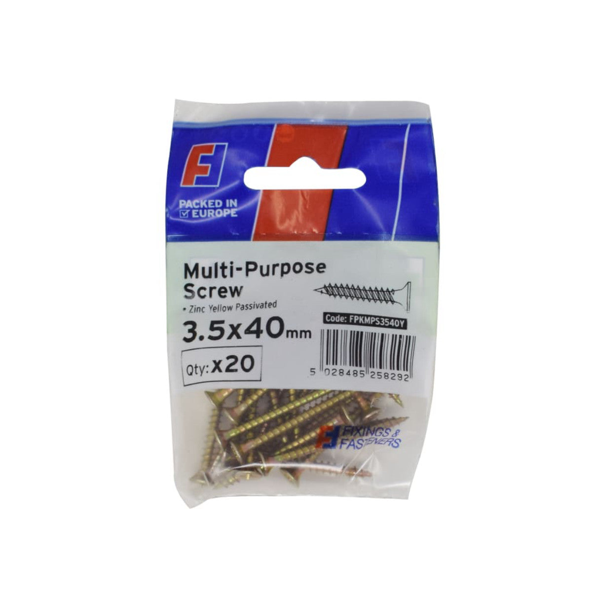 ForgeFix Multi-Purpose Pozi Screw CSK ST ZYP 3.5 x 40mm ForgePack 20 FORFPMS3540Y