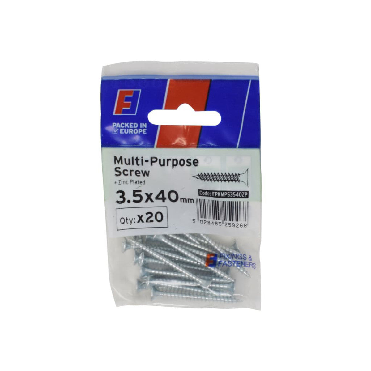 ForgeFix Multi-Purpose Pozi Screw CSK ST ZP 3.5 x 40mm ForgePack 20 FORFPMS3540Z