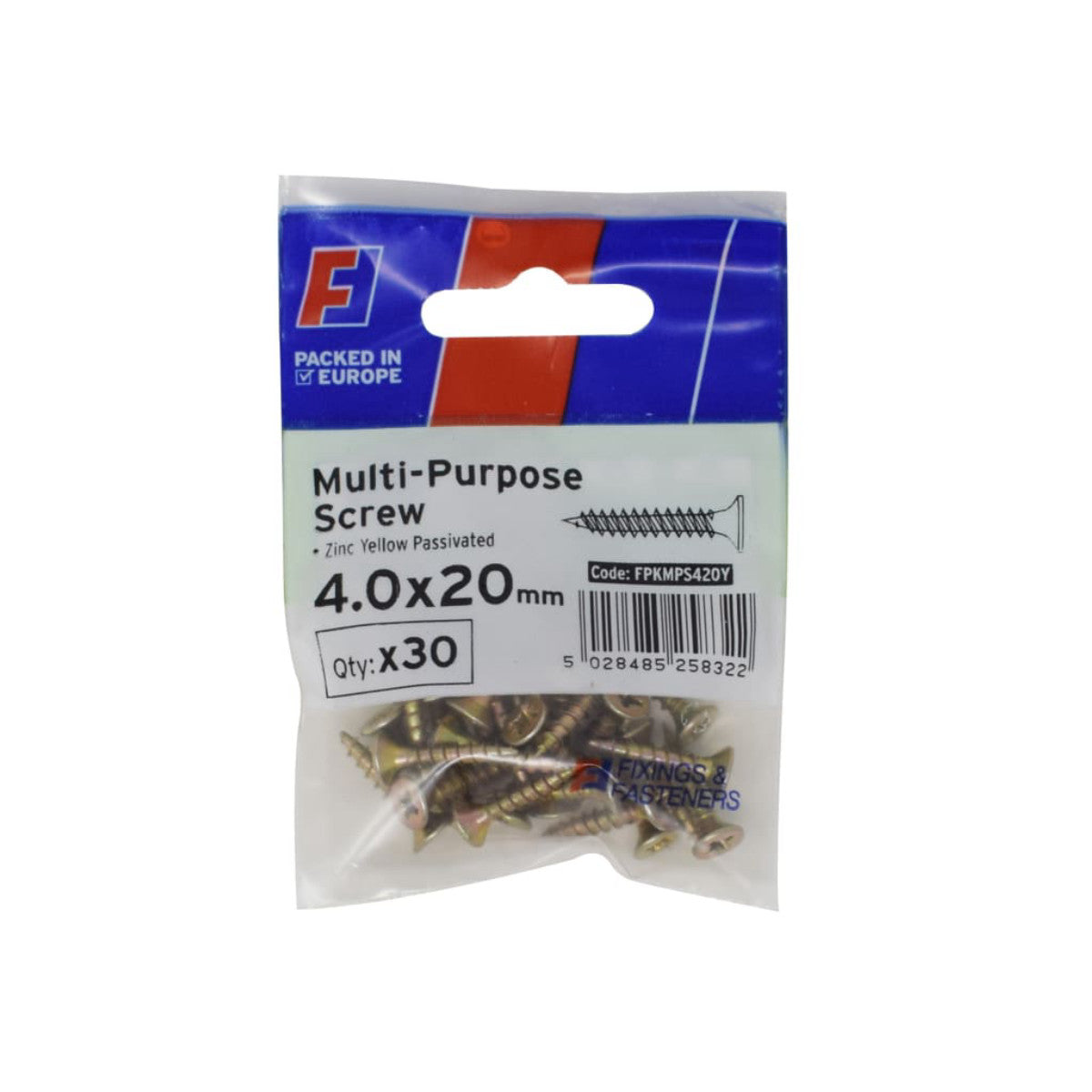 ForgeFix Multi-Purpose Pozi Screw CSK ST ZYP 4.0 x 20mm ForgePack 30 FORFPMS420Y