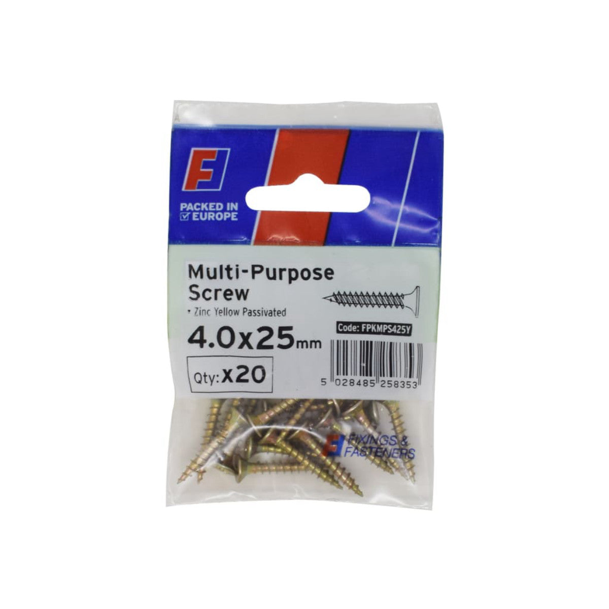 ForgeFix Multi-Purpose Pozi Screw CSK ST ZYP 4.0 x 25mm ForgePack 20 FORFPMS425Y