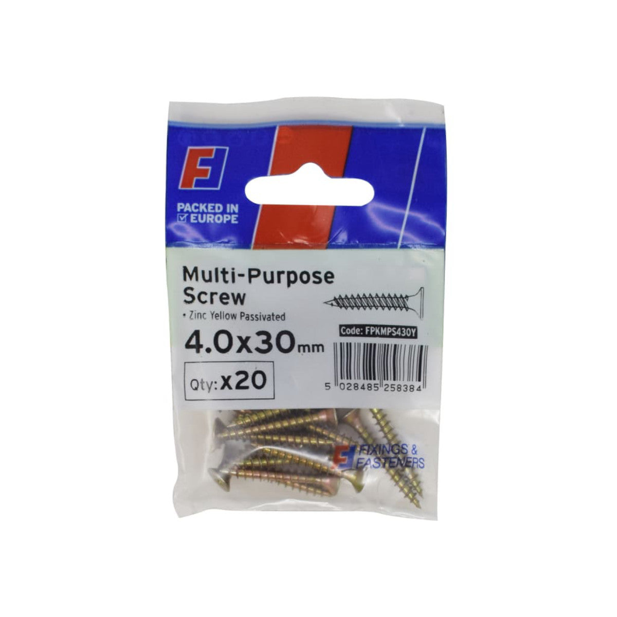 ForgeFix Multi-Purpose Pozi Screw CSK ST ZYP 4.0 x 30mm ForgePack 20 FORFPMS430Y