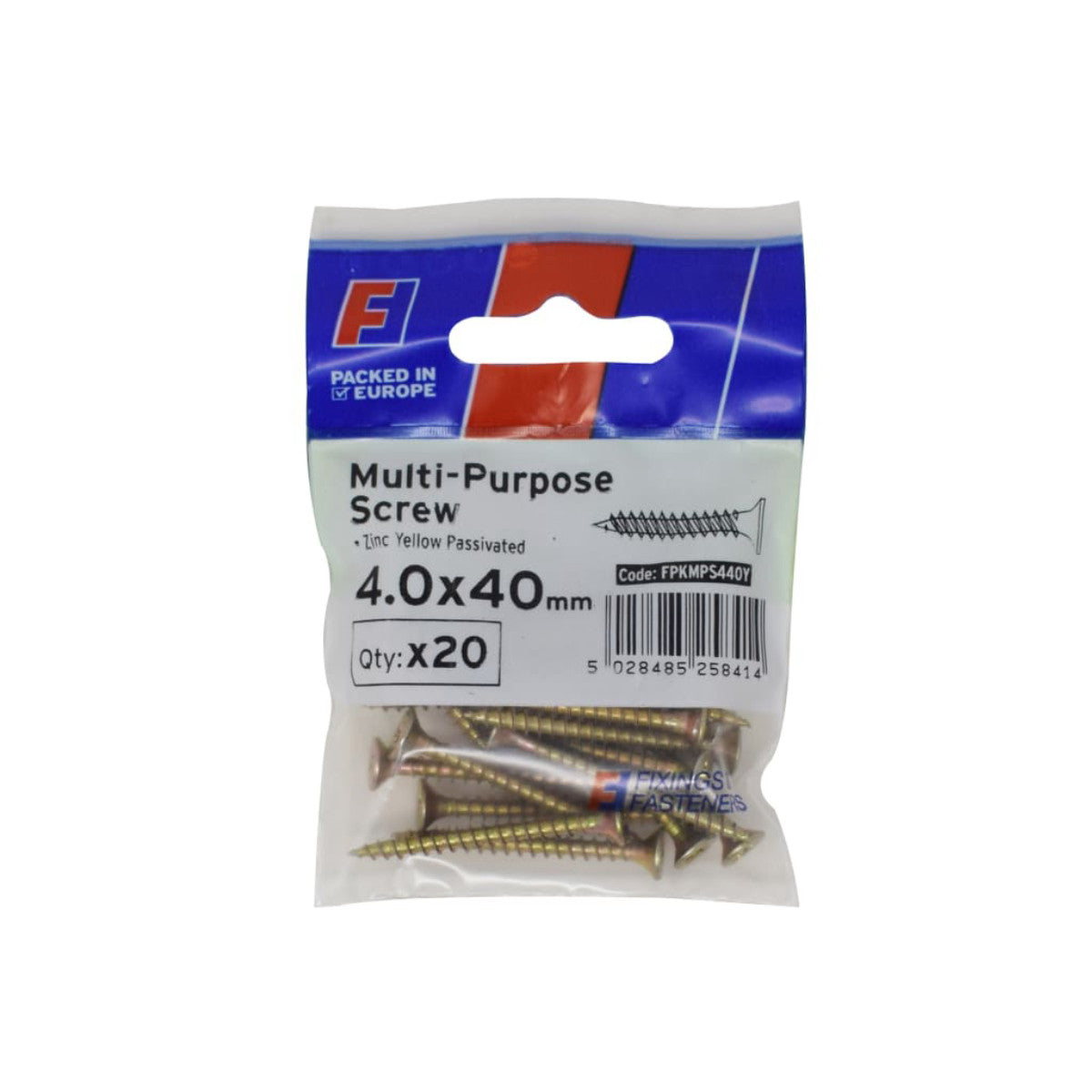 ForgeFix Multi-Purpose Pozi Screw CSK ST ZYP 4.0 x 40mm ForgePack 20 FORFPMS440Y