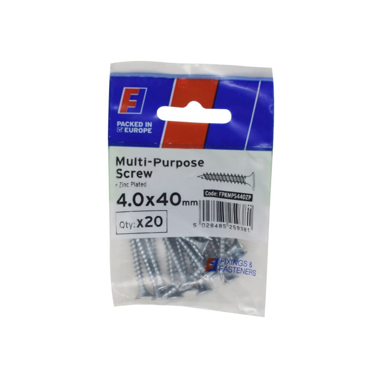 ForgeFix Multi-Purpose Pozi Screw CSK ST ZP 4.0 x 40mm ForgePack 20 FORFPMS440Z