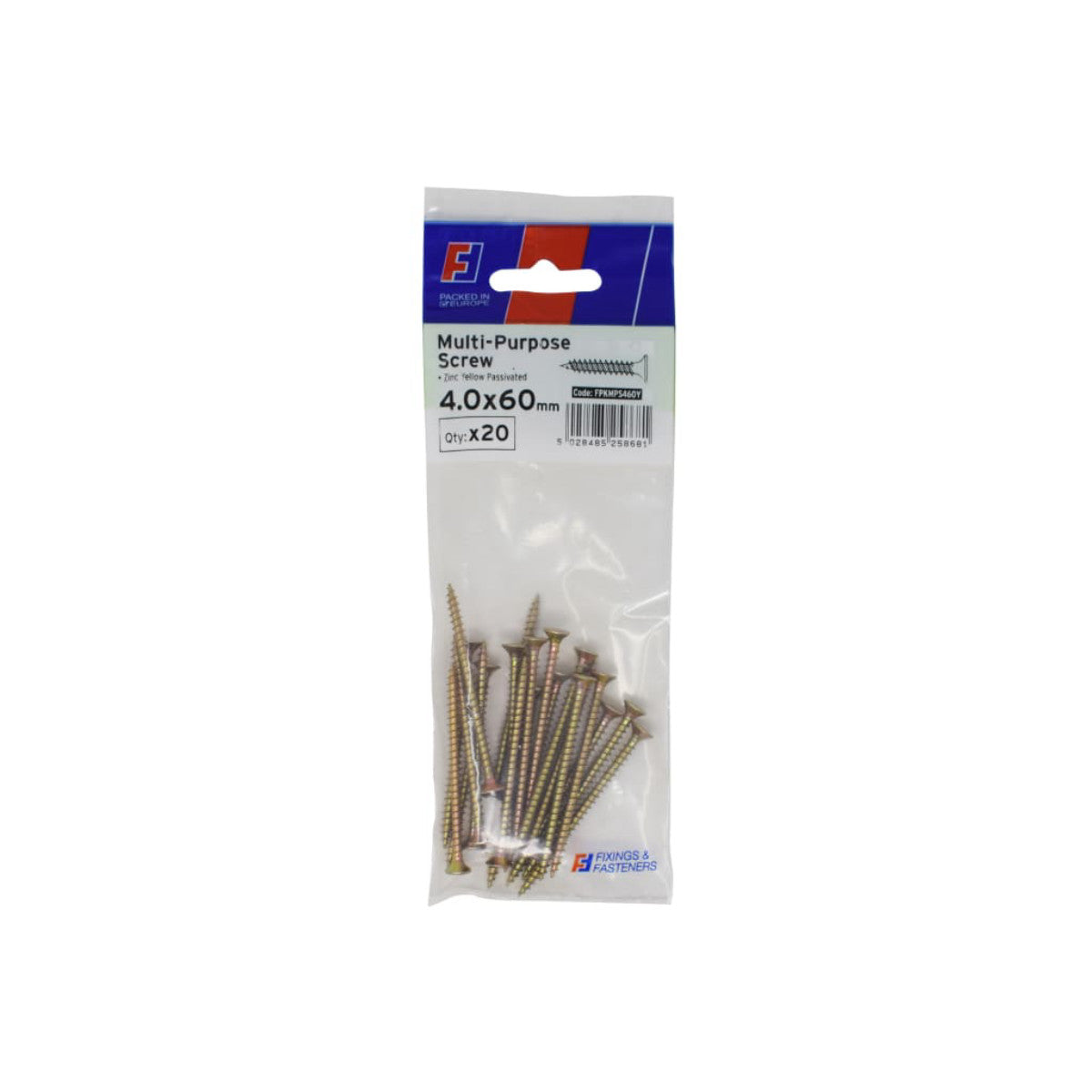 ForgeFix Multi-Purpose Pozi Screw CSK ST ZYP 4.0 x 60mm ForgePack 20 FORFPMS460Y