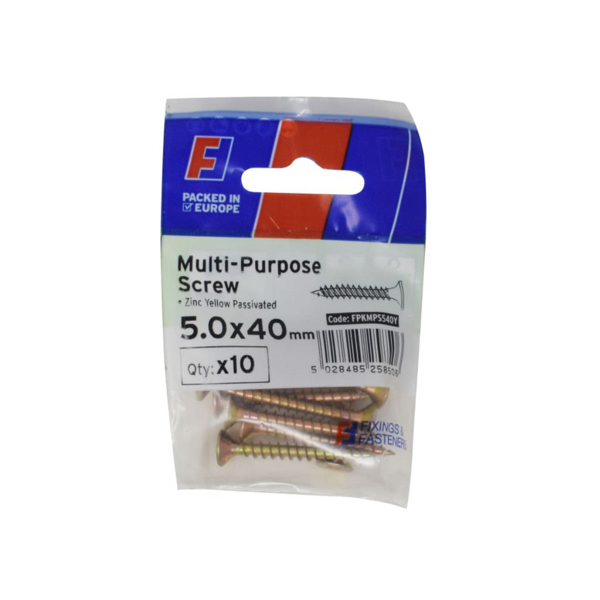 ForgeFix Multi-Purpose Pozi Screw CSK ST ZYP 5.0 x 40mm ForgePack 10 FORFPMS540Y