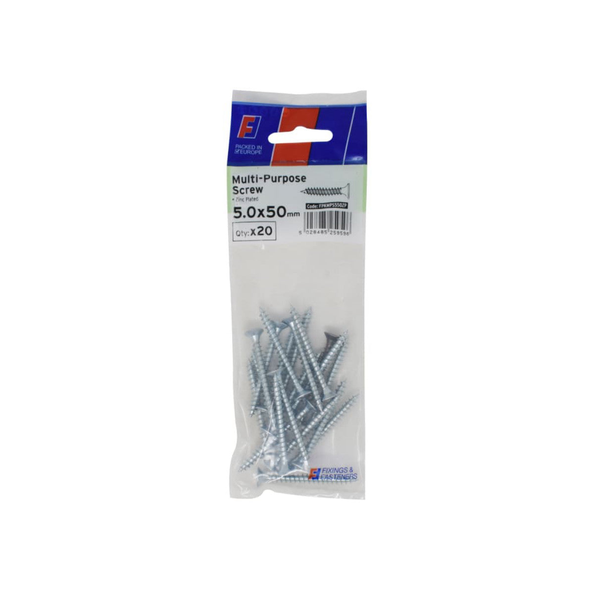 ForgeFix Multi-Purpose Pozi Screw CSK ST ZP 5.0 x 50mm ForgePack 20 FORFPMS550Z